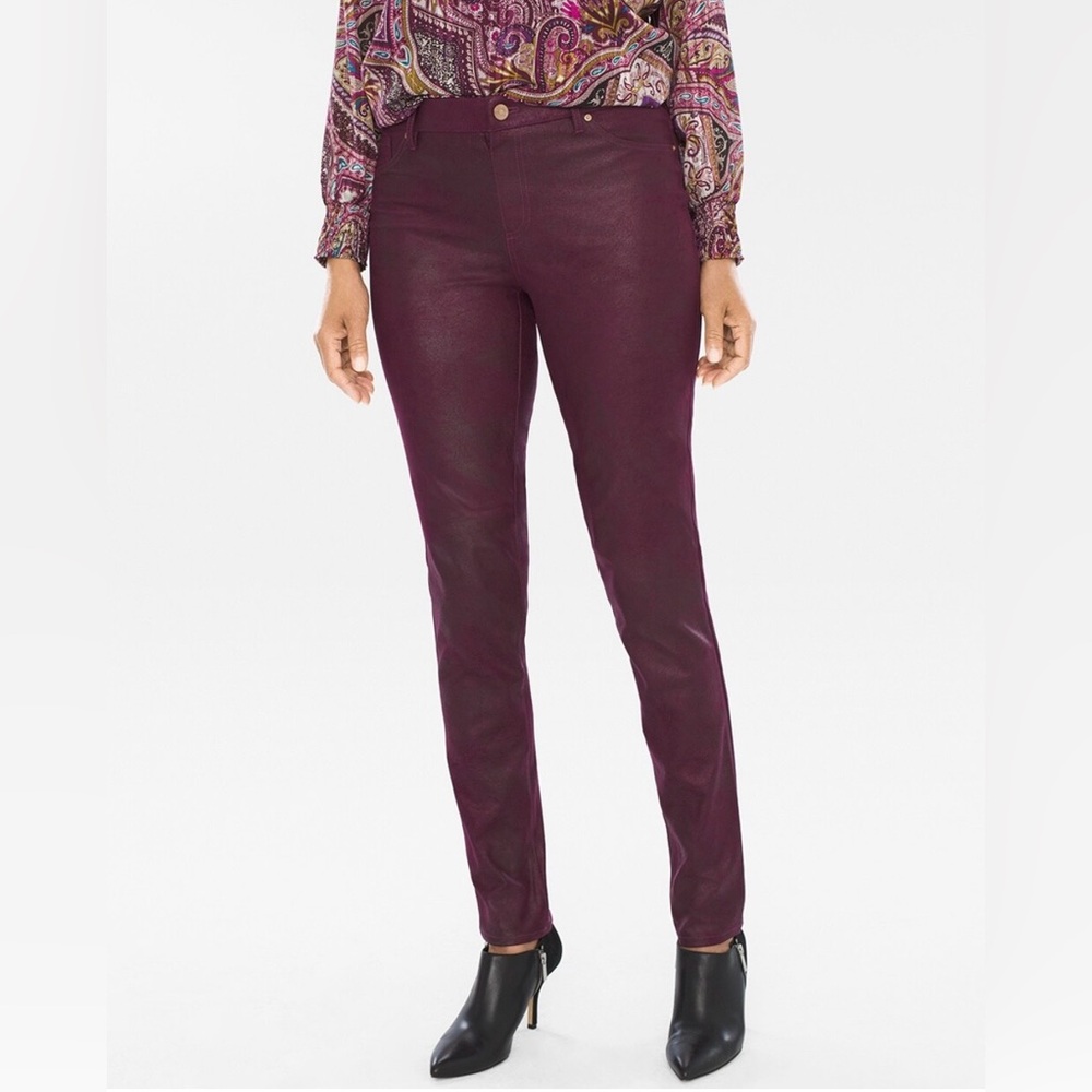 CHICO'S Faux Suede Knit  Pull-On Skinny Burgundy Pants Size 0‎ (S/4) NWT $99,00